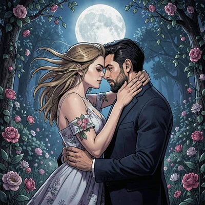 A secret meeting in moonlit garden
