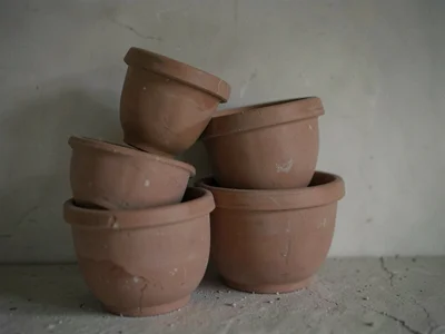Terra cotta pots stacked