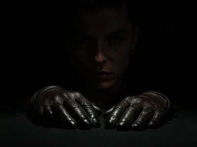 Leather gloves on dark surface