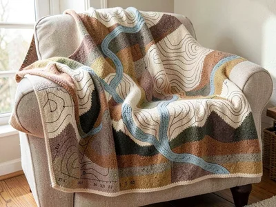 Topo Blanket Draped — Contour Colorwork on Chair