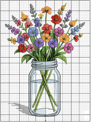 Cross-stitch wildflower bouquet