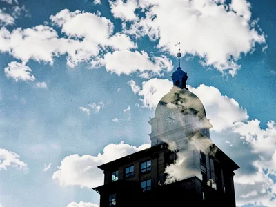 Building silhouette with cloud fill