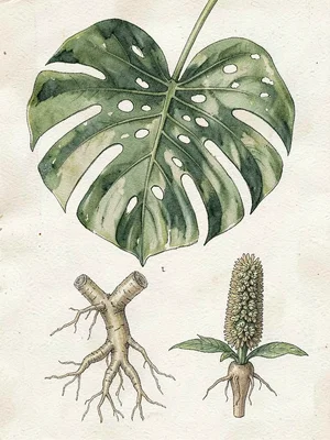 Monstera deliciosa botanical illustration