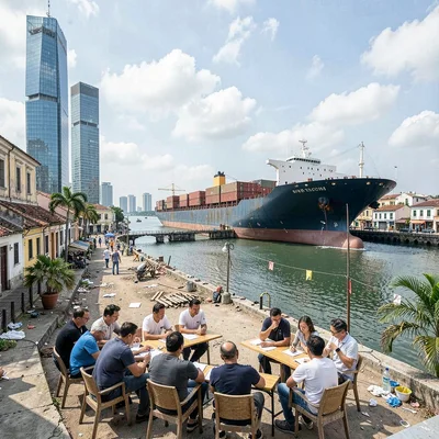 Casco Viejo restoration meeting modern Panama City, Panama Canal lock chambers f