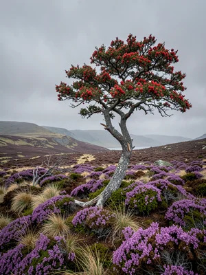 Wind-Bent Rowan on Moorland Ridge