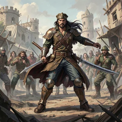 Video game concept art illustration, a rebel leader rallying troops, makeshift f