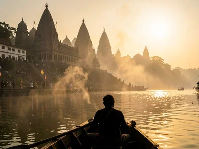 Boat view of ghats at dawn