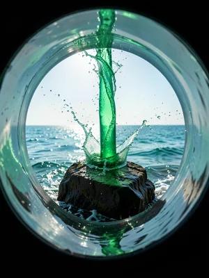 Splash from rock impact — wave hitting a coastal rock and erupting straight upwa
