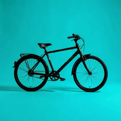 Catalog hero of a single bicycle silhouette on a saturated teal backdrop, hairli
