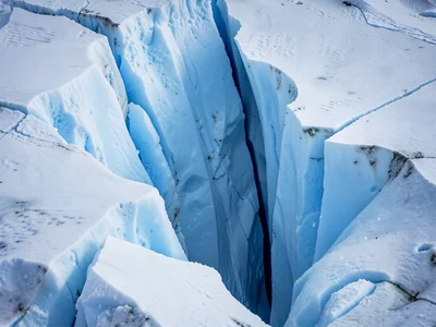 Crevasse interior showing blue ice walls