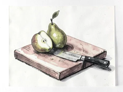 Pears and knife still life