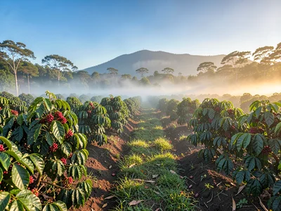 Morning Mist Drifting Through Kenyan AA Coffee Estate