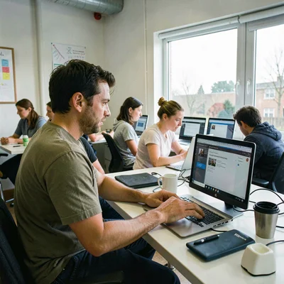 Documentary photography, unposed moment, Collaborative workspace designed for ac