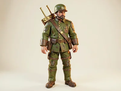 The signal-officer slings his radio set onto his back like a pack, brass dials g