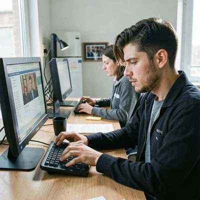 Documentary photography, unposed moment, Online exam being taken on computer, fo
