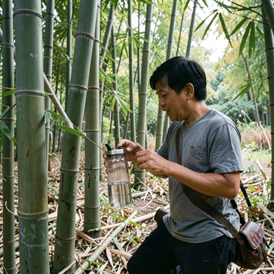 Documentary photography, unposed moment, Bamboo and glass reusable water bottle 