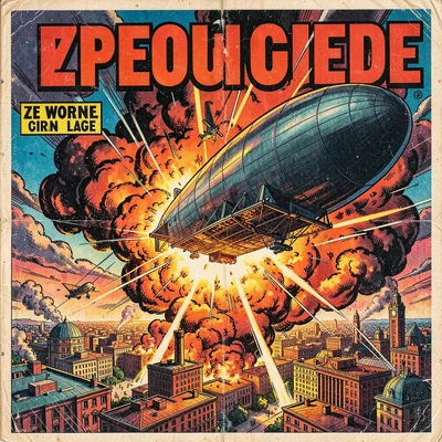 Zeppelin exploding over city