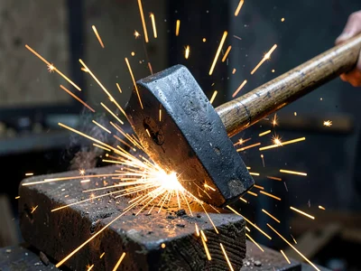 Blacksmith hammer strike sparks