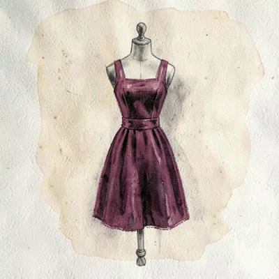 Painterly gouache composition of a single dressmaker's mannequin in deep magenta