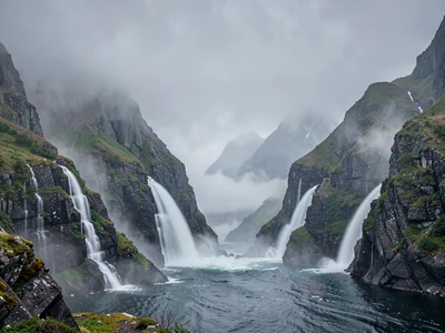 Mist streamers between ridges showing motion
