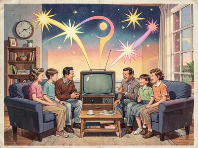 Atomic age family watching television