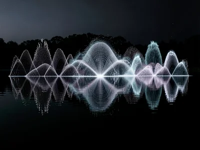 Silence visualized as perfectly still dark water with absolute reflection
