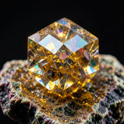 Pyrite cube cluster with perfect geometric faces, gold metallic luster, matrix r