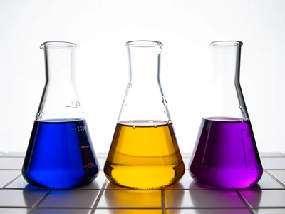 Three Erlenmeyer Flasks Cobalt Amber Violet