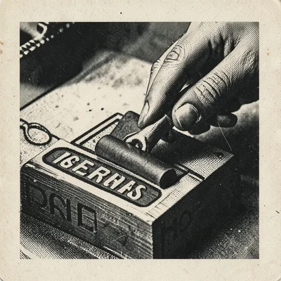 Close-up of fingers inking a linocut block with a brayer roller