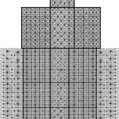 A grid of small circular flow patterns forming a larger repeating field pattern