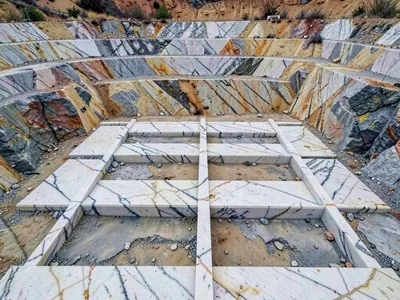 Quarry floor tiles still attached showing grid