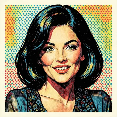 Halftone dot illustration, pin-up style portrait , Ben-Day dots, pop art aesthet