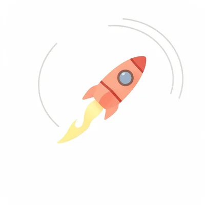 flat-vector single rocket-trail abstract — small coral rocket with a single butt