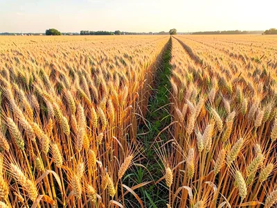 Edge of wheat field creating stark line