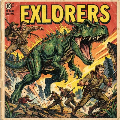 Explorers fleeing dinosaur attack