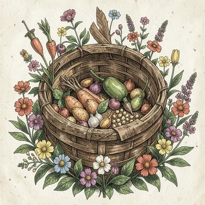 Artisan food packaging illustration, Beehive with flowers surrounding , farm-to-