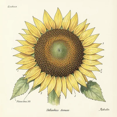 Helianthus annuus — sunflower head dissected to show spiral seed arrangement fol