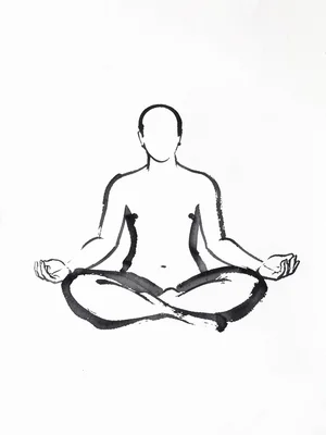 Seated meditating figure reduced to a single continuous ink outline