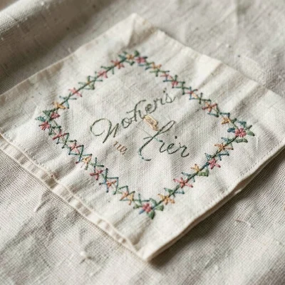 Vintage handkerchief with embroidered border, mother's initials, aged linen