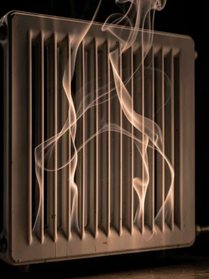 A hot radiator panel with convection thermal columns rising in undulating vertic