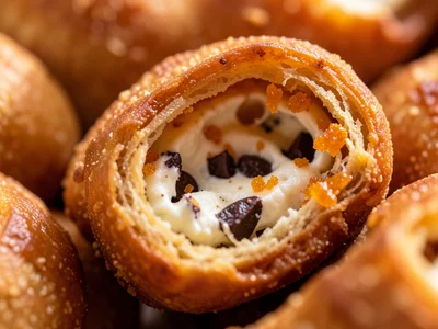 The interior of a cannoli: the ricotta filling with chocolate chips and candied 