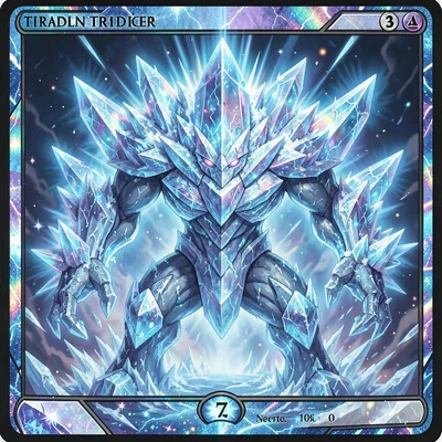 Trading card game illustration, an elemental golem of pure crystal and ice, fros