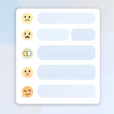 Flat vector of a chat sidebar with bubble rows and abstract emoji glyphs