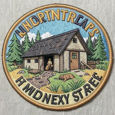 Embroidered patch illustration, Wilderness survival shelter , merit badge aesthe