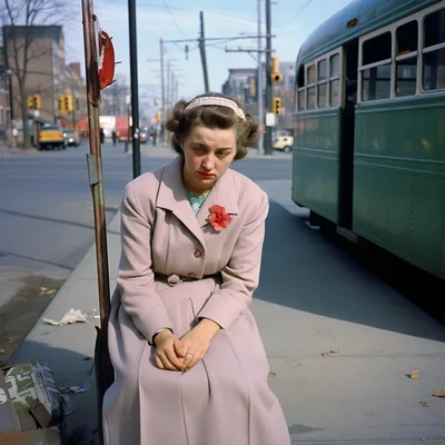 Vivian Maier color photo of a sad scene. color street