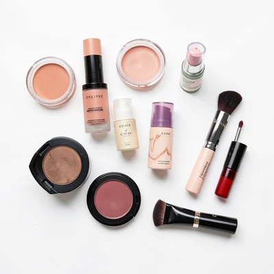 Cosmetics flat lay arrangement