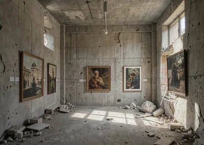 Mediterranean hard light on Beirut's wounded elegance, art gallery interior in c