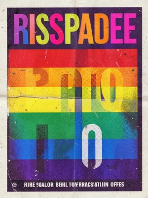 Risograph pride poster in rainbow fluorescent inks, six-color print, registratio