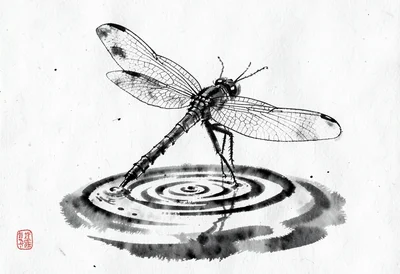Dragonfly water sumi-e