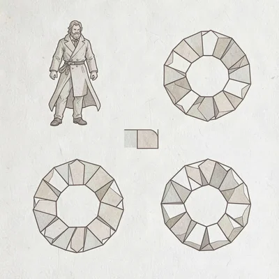 Catalog flat of a deluxe set with figure plus four accessory clusters, even spac